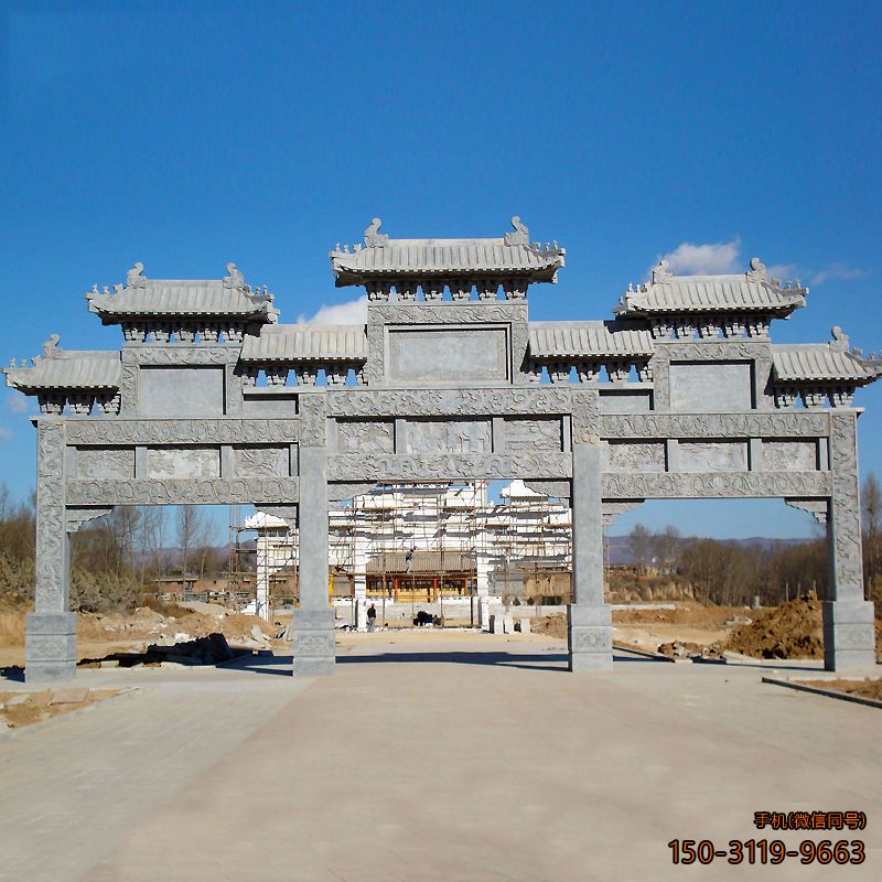 公園景區(qū)門口牌樓_青石花崗巖雕刻牌樓