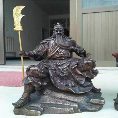 大型宗教寺廟拿刀的銅雕關(guān)公關(guān)羽雕塑