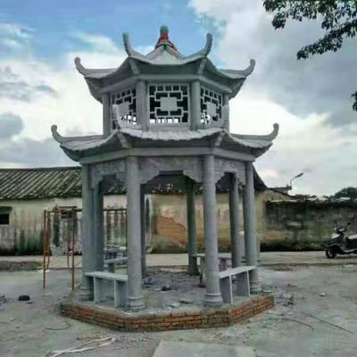 青石雕刻古建筑園林農(nóng)村廣場(chǎng)擺放二層涼亭雕塑