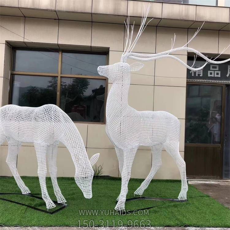 鐵藝不銹鋼鏤空動物發(fā)光母子鹿景觀公園草坪擺件雕塑