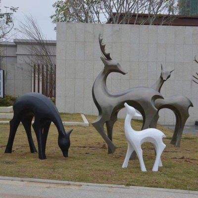 公園景點玻璃鋼不銹鋼抽象鹿草坪雕塑擺件