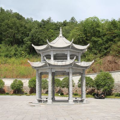 仿古建筑復(fù)式斗拱鼎寺院擺放青石雕刻涼亭雕塑