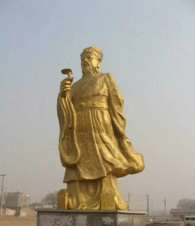 醫(yī)學(xué)院廣場站姿拿藥名醫(yī)李時珍鍍金玻璃鋼雕塑