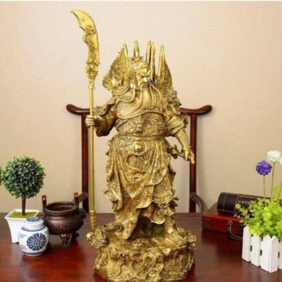 黃銅鑄造關(guān)公橫刀武財神雕像辦公室裝飾品