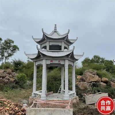 景區(qū)戶外擺放中式青石仿古雙層涼亭雕塑