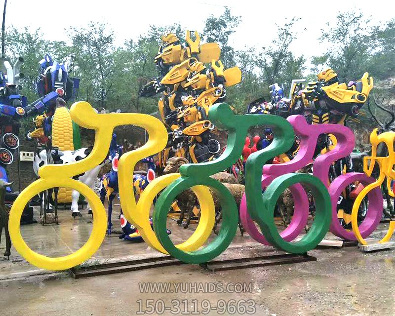 騎車(chē)人物玻璃鋼雕塑體育運(yùn)動(dòng)雕像公園園林噴漆景觀擺件可定做_627