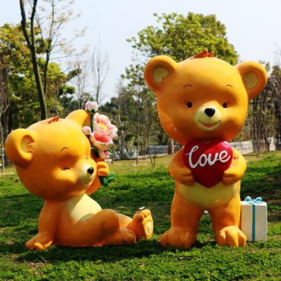 玻璃鋼卡通小熊擺件 戶外輕松熊動(dòng)物雕塑 幼兒園林景觀商場裝飾品擺件