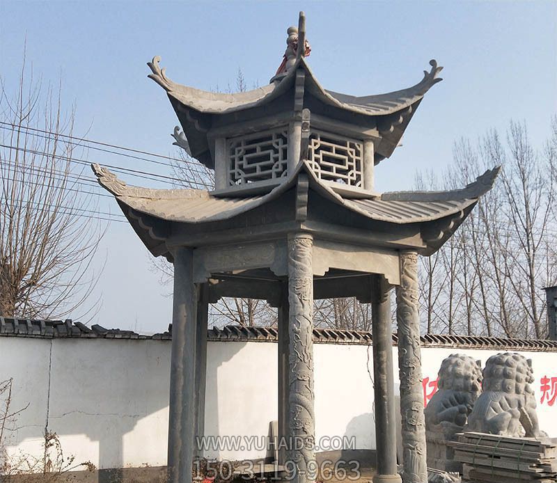 景區(qū)寺廟青石仿古雕刻鏤空涼亭雕塑