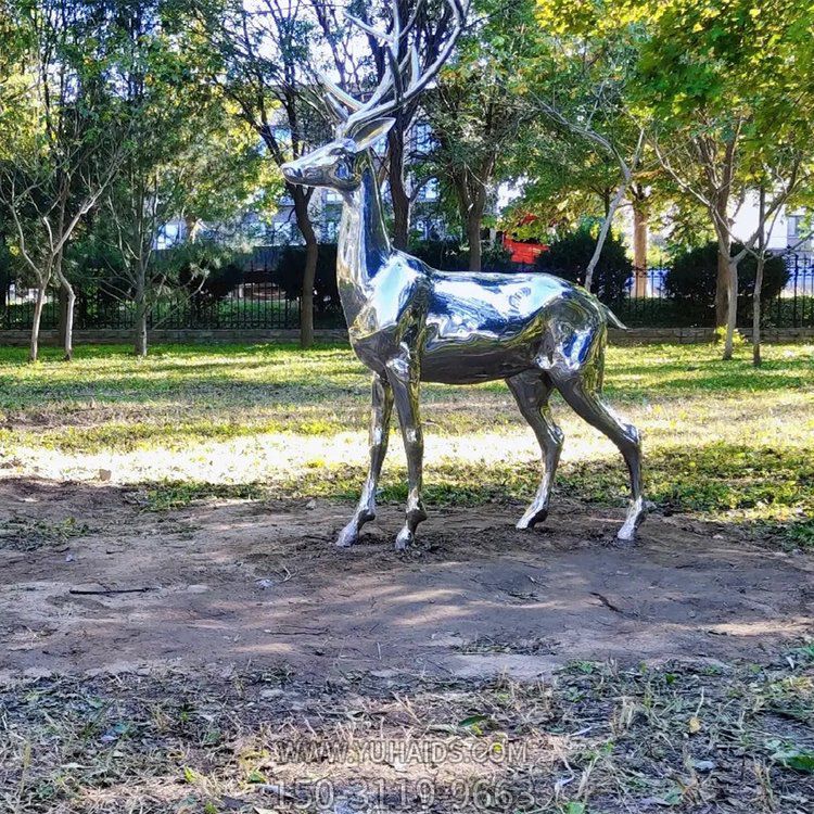 不銹鋼鏡面鹿，園林梅花鹿動物擺件雕塑