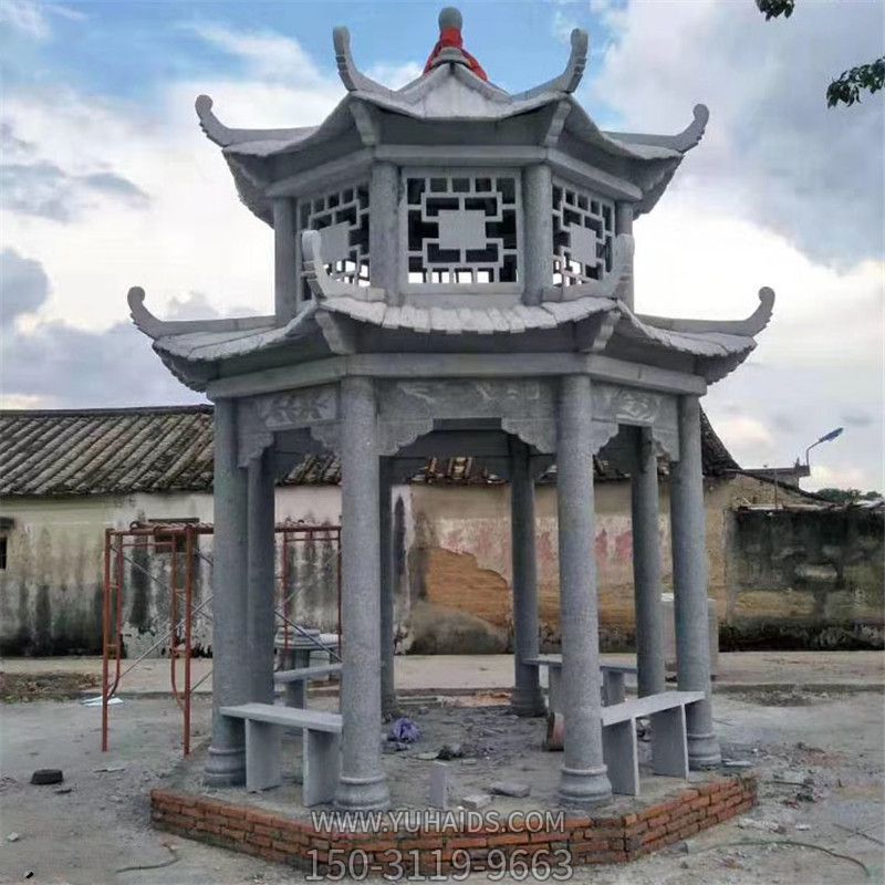 仿古建二層村莊廣場(chǎng)擺放休息涼亭雕塑