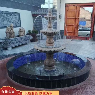 景觀歐式流水泉擺件公園花崗巖石雕噴泉雕塑